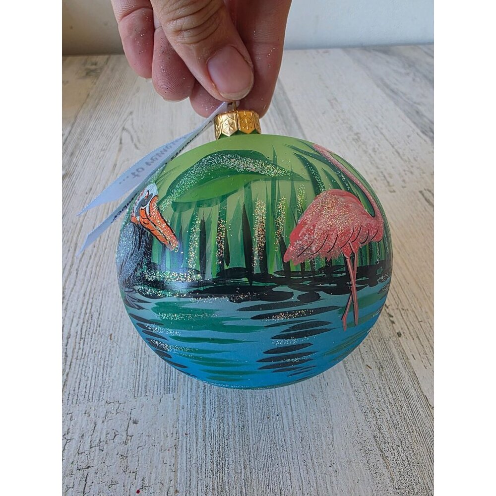 bird flamingo glitter‎ ball ornament remember Xmas Poland tree unique